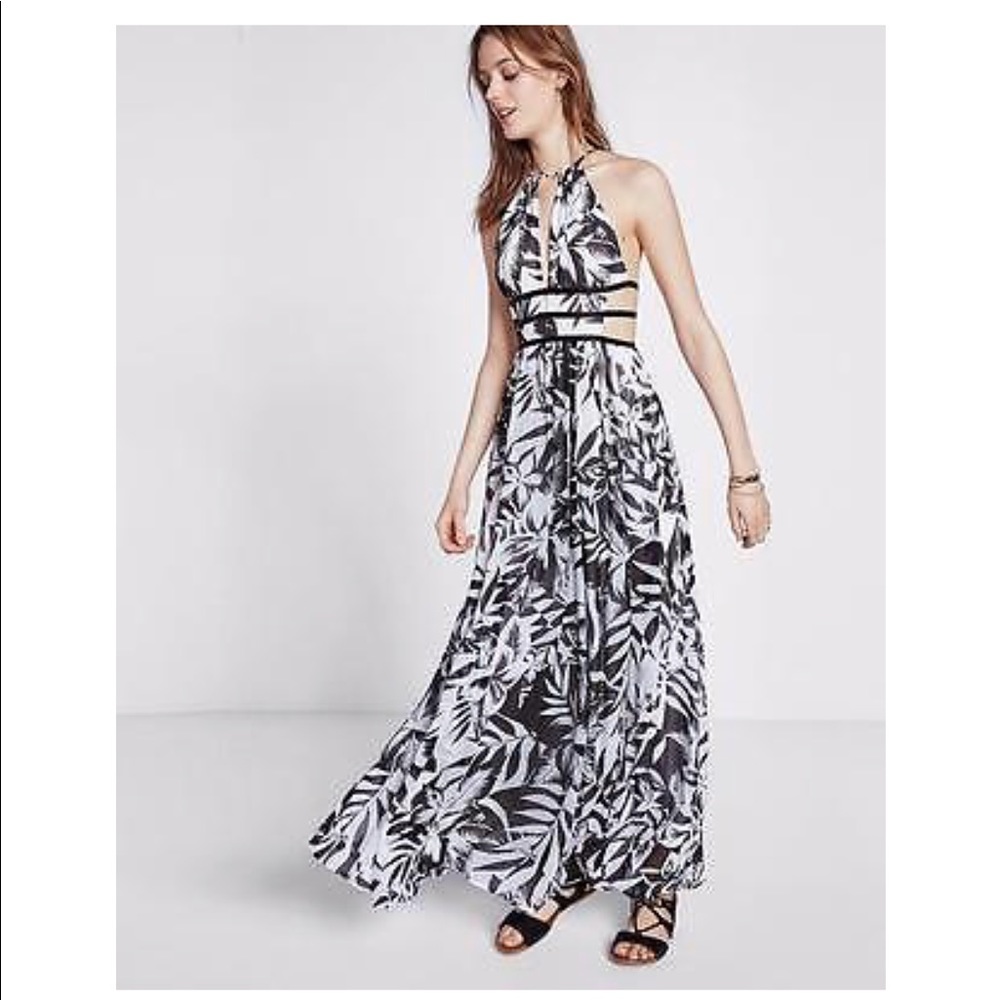Express black & white floral maxi w/ side cutouts